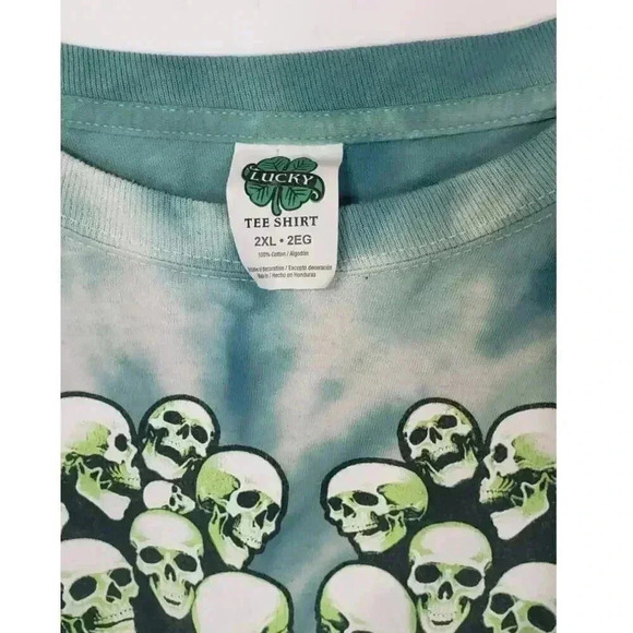 Lucky T-shirt! Green tye‎ dye with skull 4 leaf clover mens 2XL stay lucky ! - Picture 2 of 3